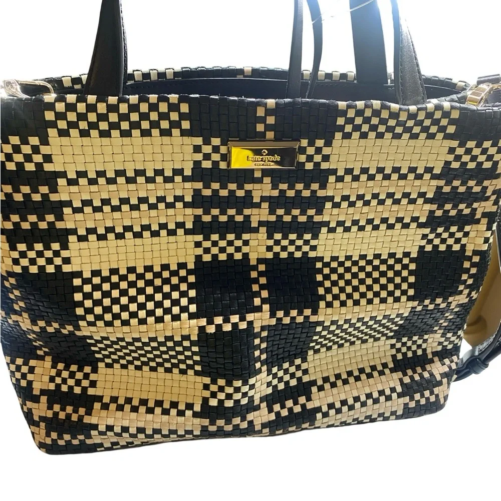 Kate Spade Porscha Barton Drive  Black and Cream Woven Tote